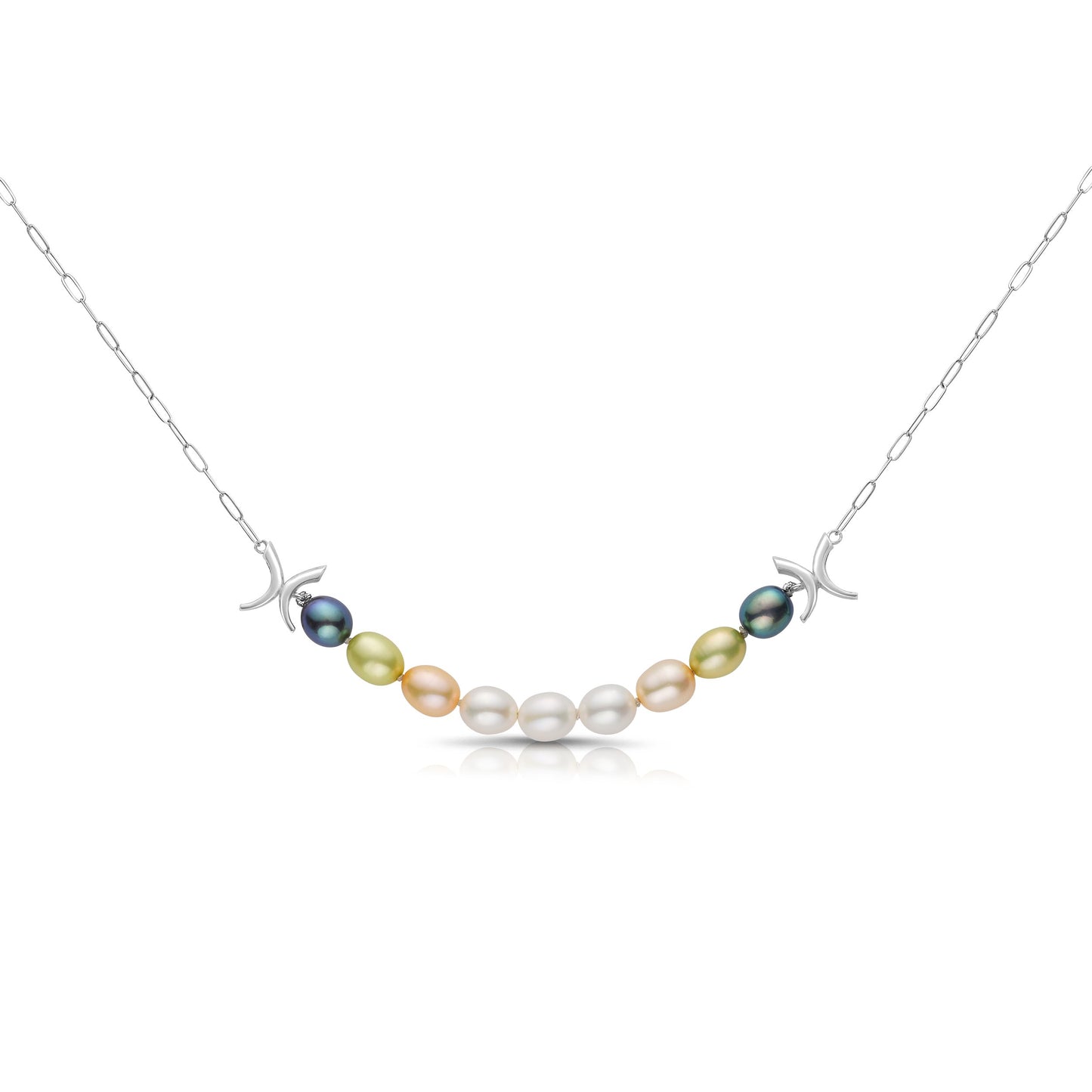 Beso Station Pearl Necklace in Sterling Silver