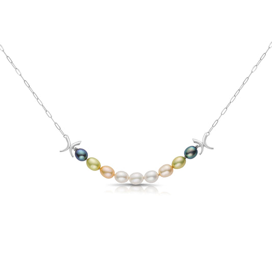 Beso Station Pearl Necklace in Sterling Silver