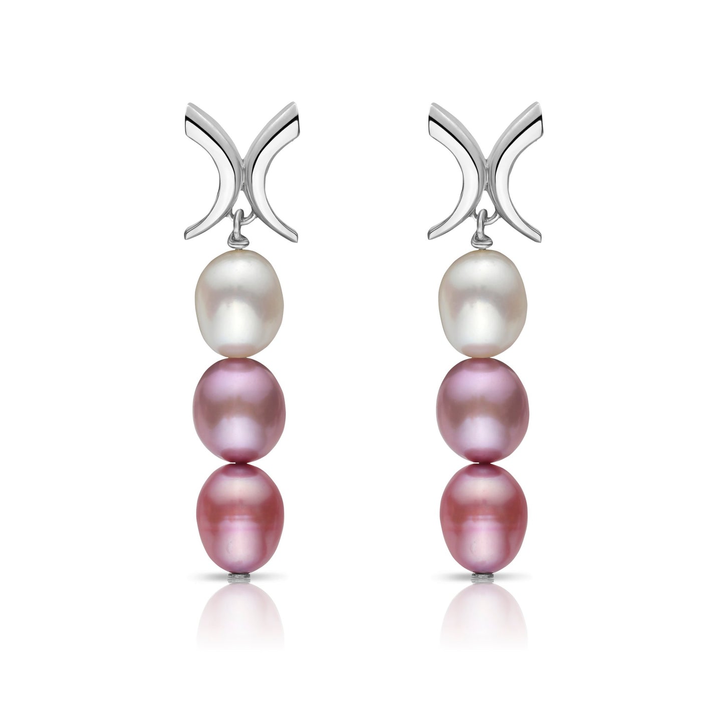 Beso Triple Pearl Drop Earrings in Sterling Silver