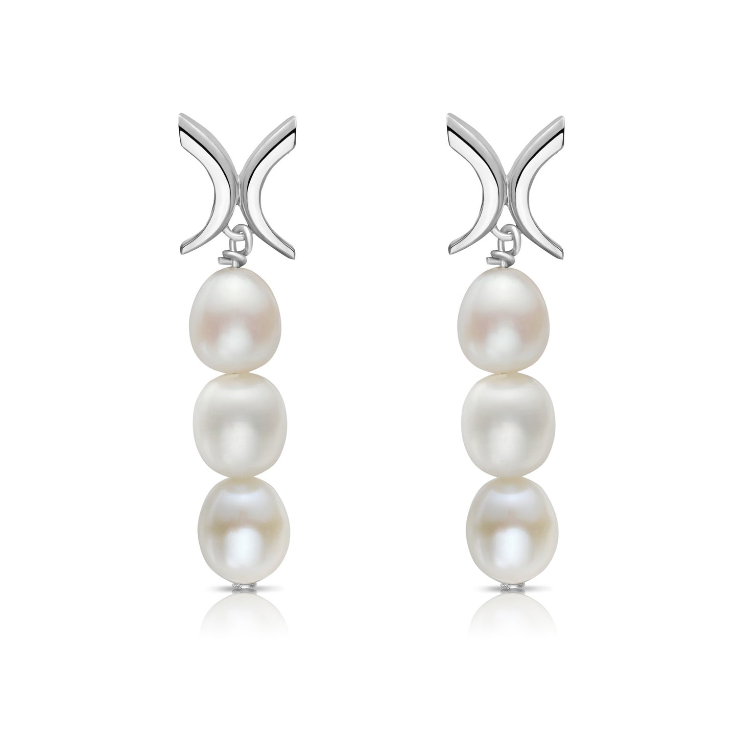 Beso Triple Pearl Drop Earrings in Sterling Silver