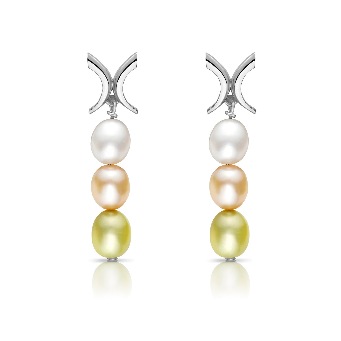 Beso Triple Pearl Drop Earrings in Sterling Silver