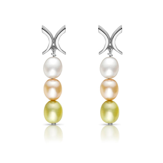 Beso Triple Pearl Drop Earrings in Sterling Silver