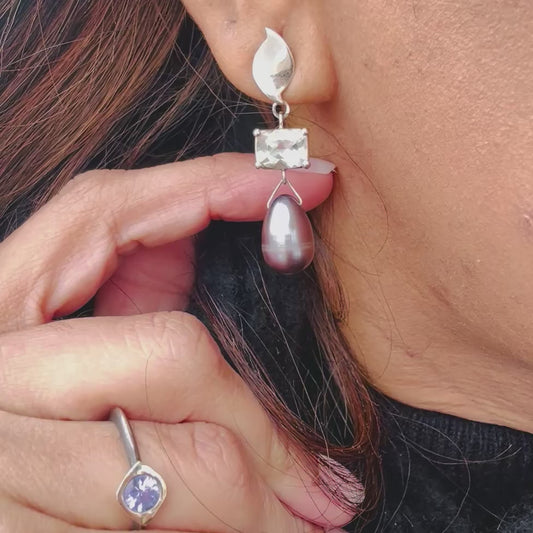 Intus prasiolite pearl drop earrings