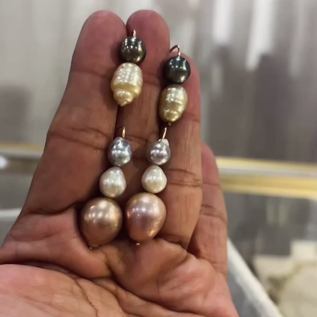 Vena Duo Baroque Earrings, Black and Gold